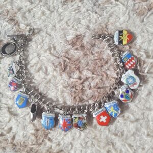 Silver Charm Bracelet with Colorful Shields